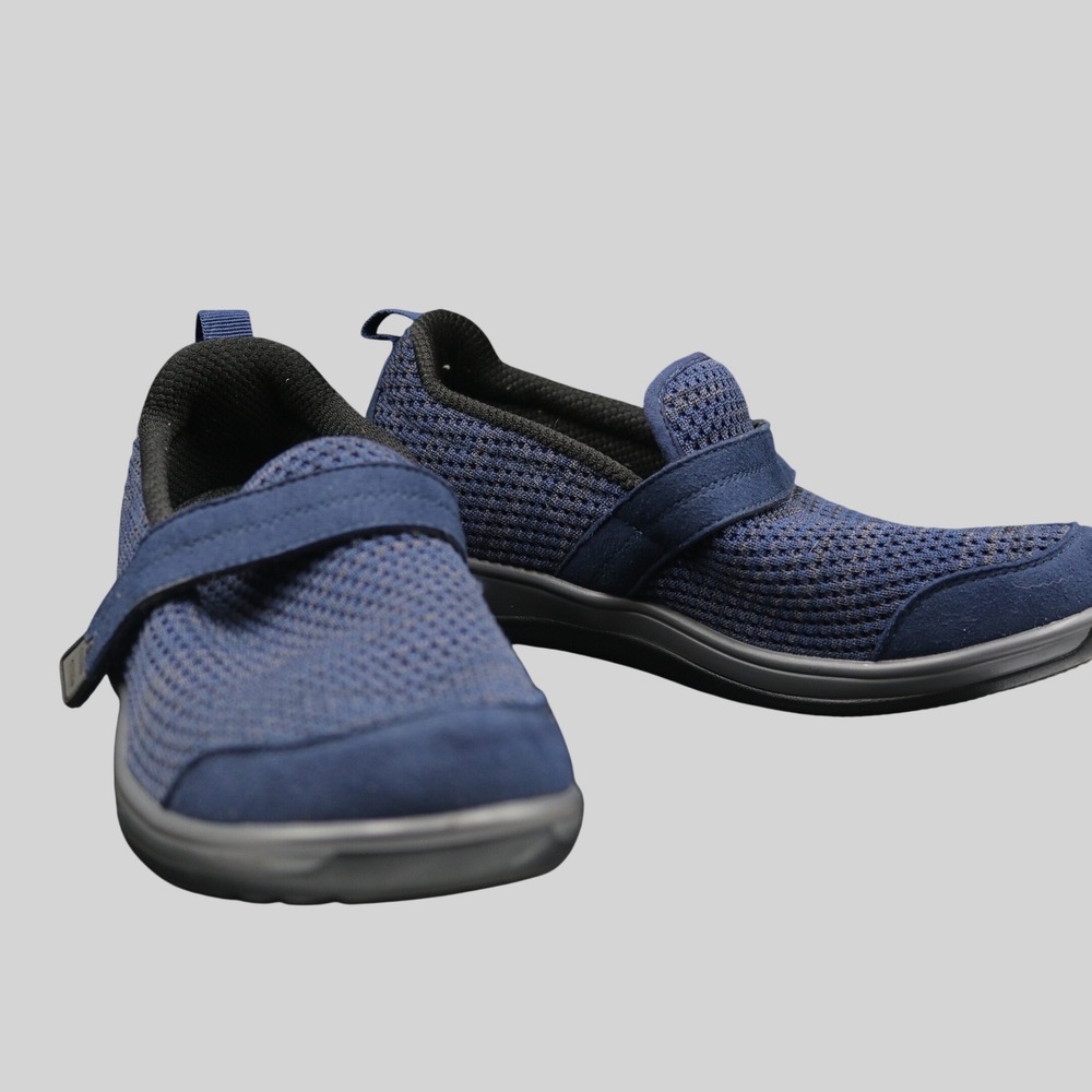 Orthofeet Walking Shoes Womens 9 Navy Blue Mesh Adjustable Strap Sneaker Comfy